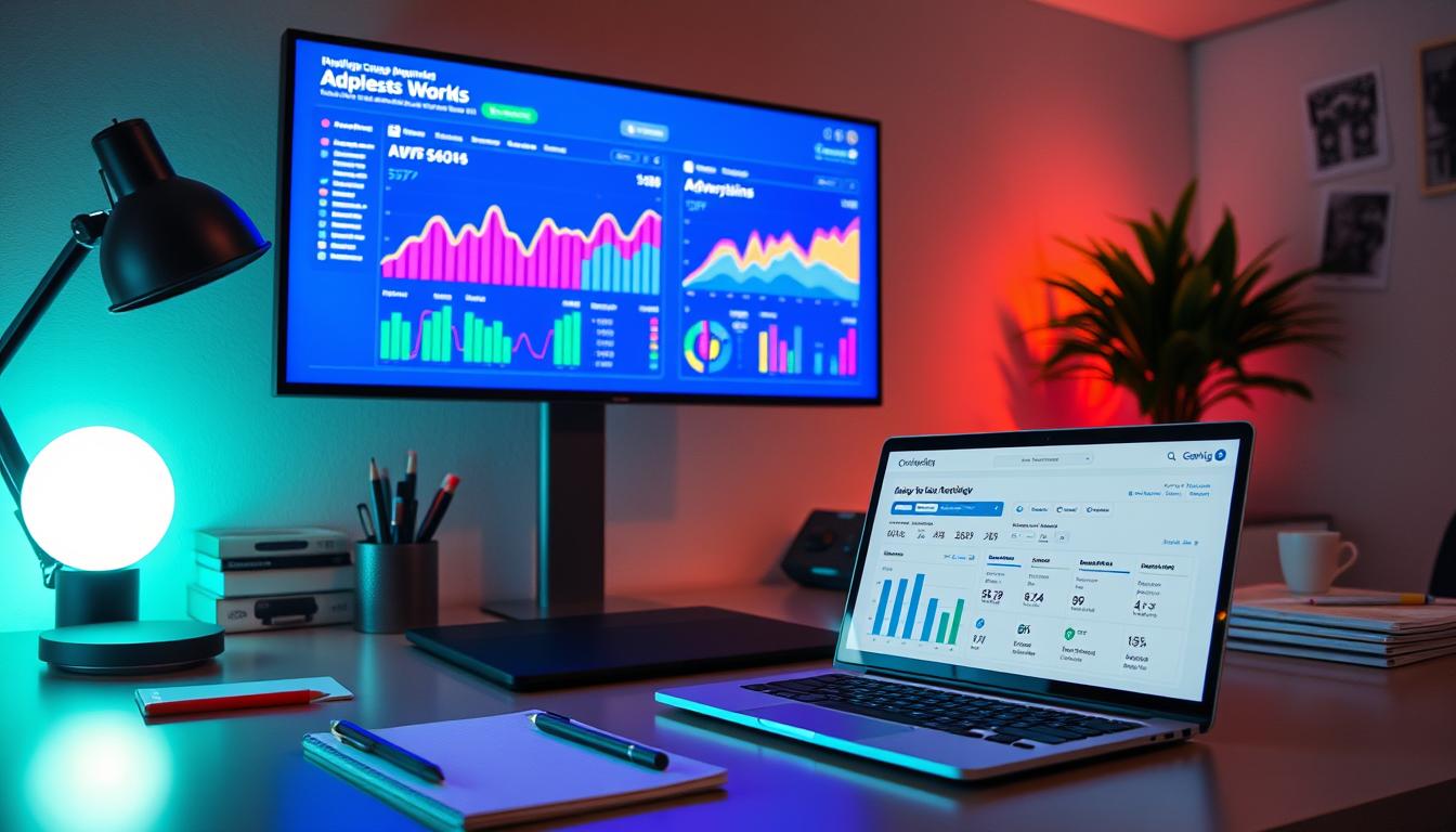 A professional team analyzing keyword data on a laptop screen for ROI optimization in AdWords campaigns.