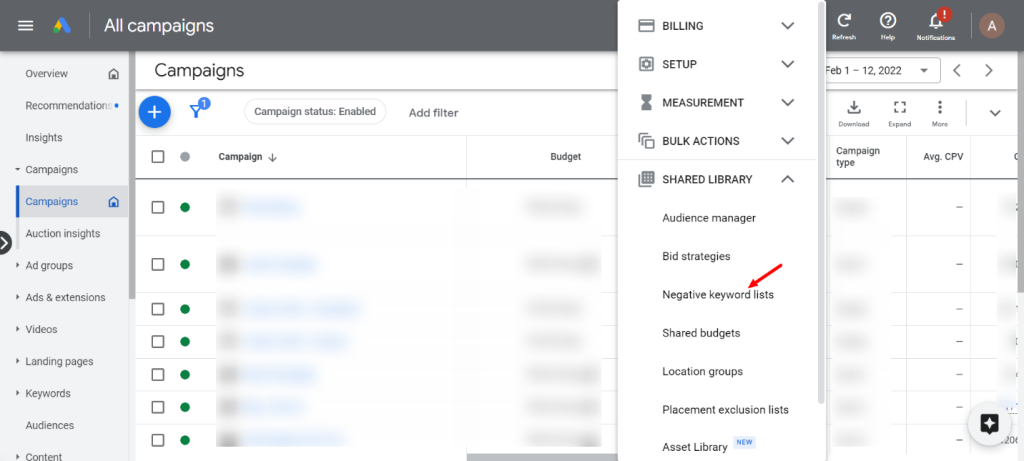 Shared Negative Keywords in Google Ads