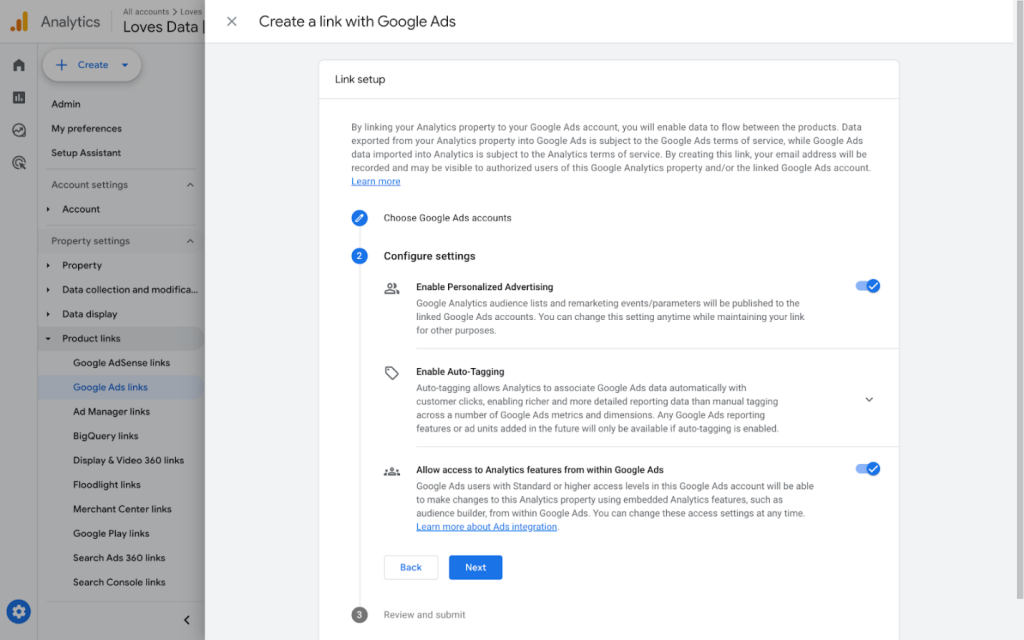 create a link with Google Ads and Link Google Ads to Analytics
