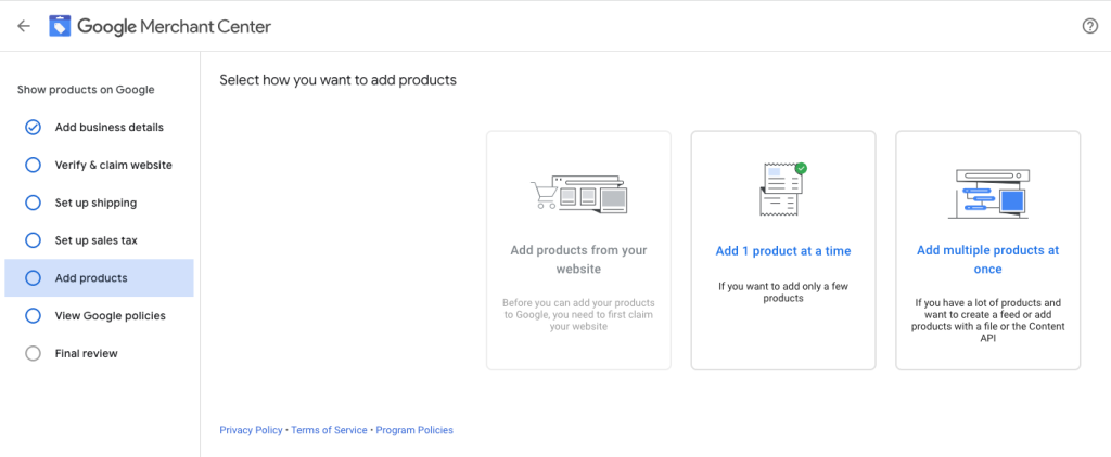 Add Products in merchant center