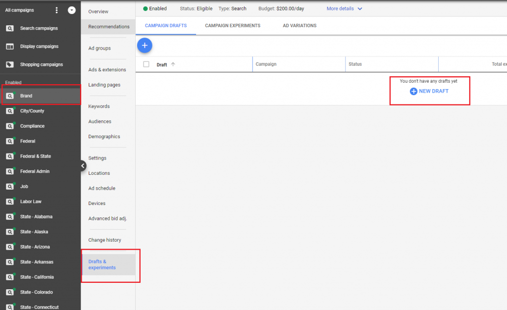 Set Up a Campaign Draft and Set Up Google Ads Experiment