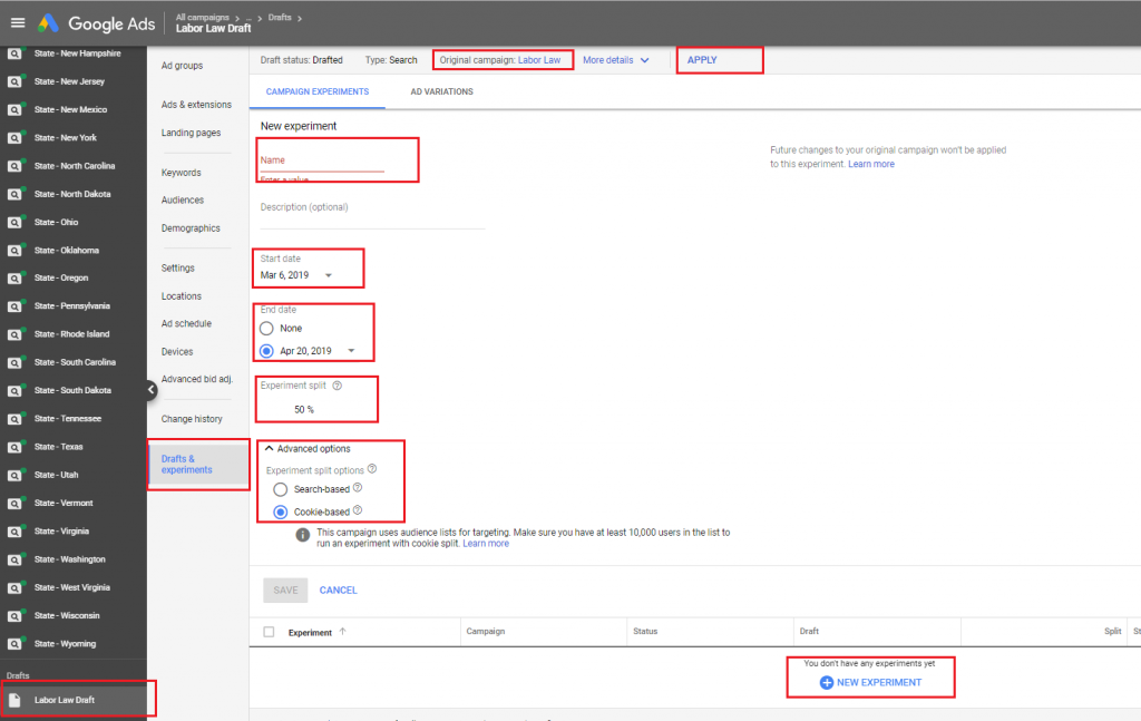 Set the traffic split google ads