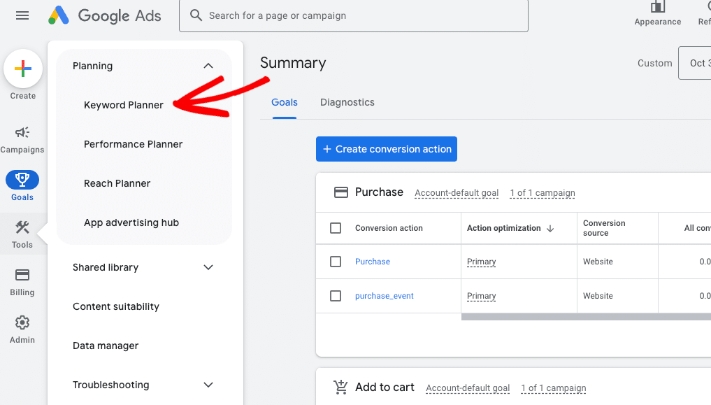 keyword planner summary