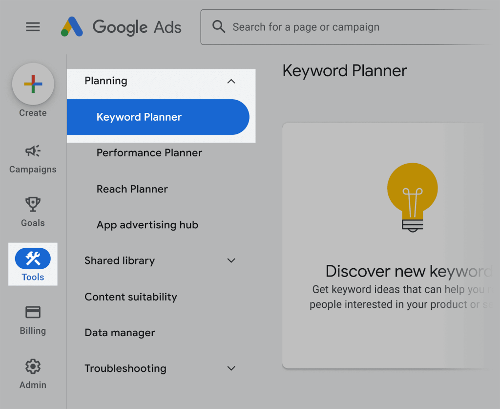 tools keyword planner