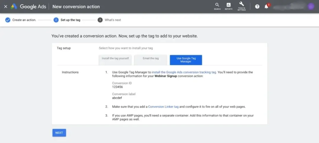 Creation of a Conversion Action