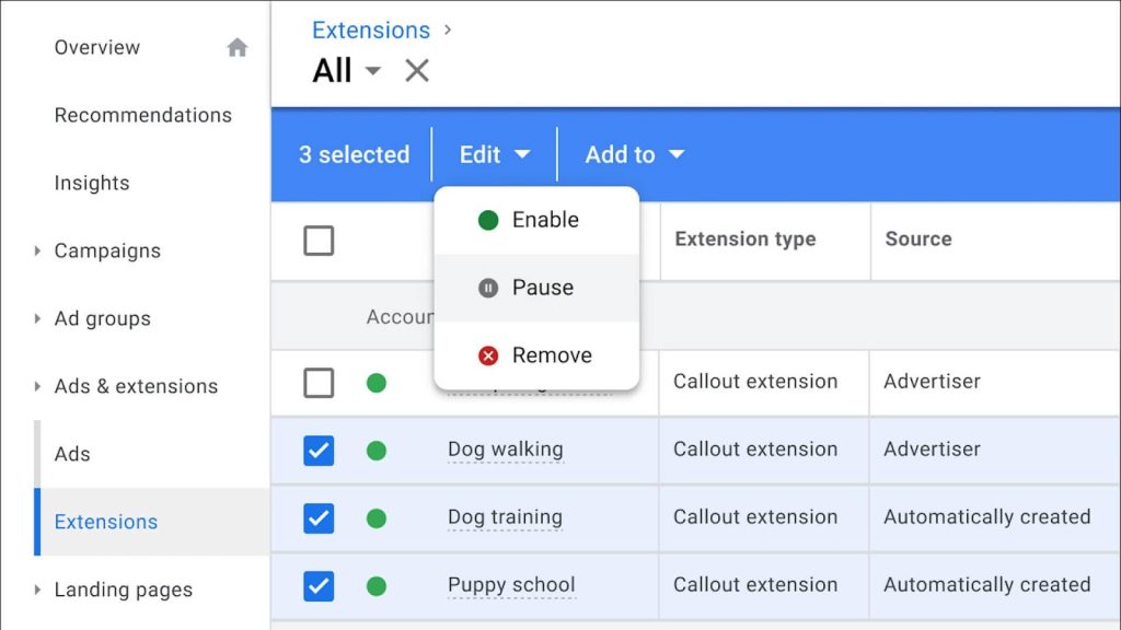 google ads extentions