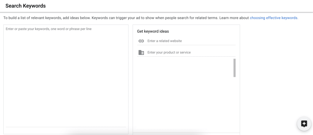 search keywords google ads