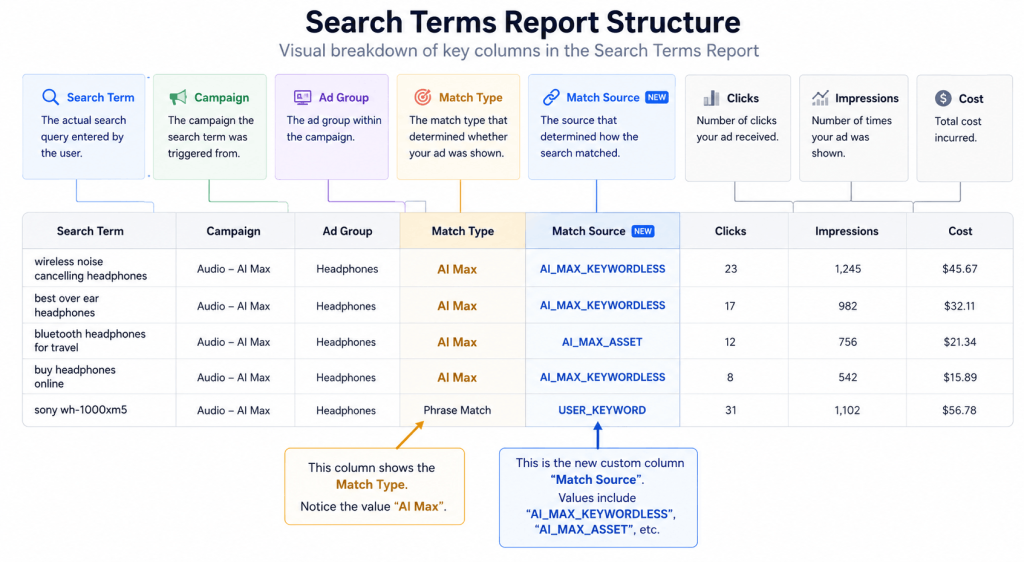 Google Ads match types AI updates - search terms report