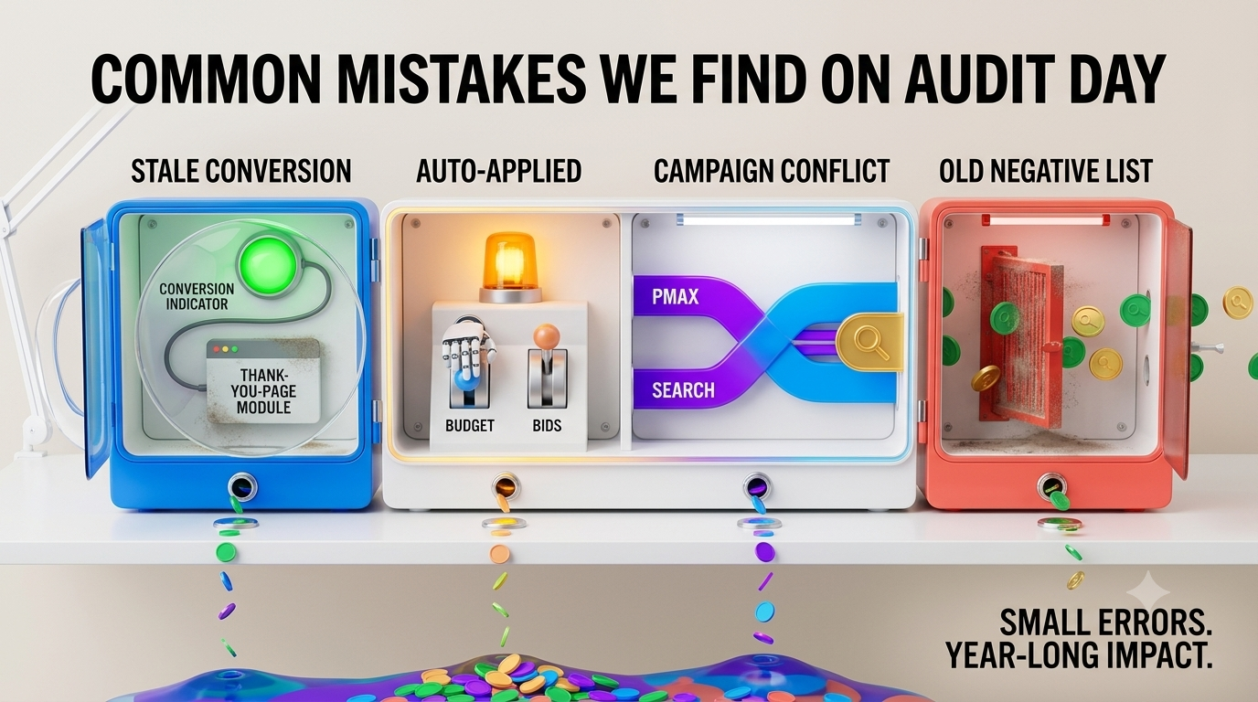 common mistakes found with a technical google ads audit checklist
