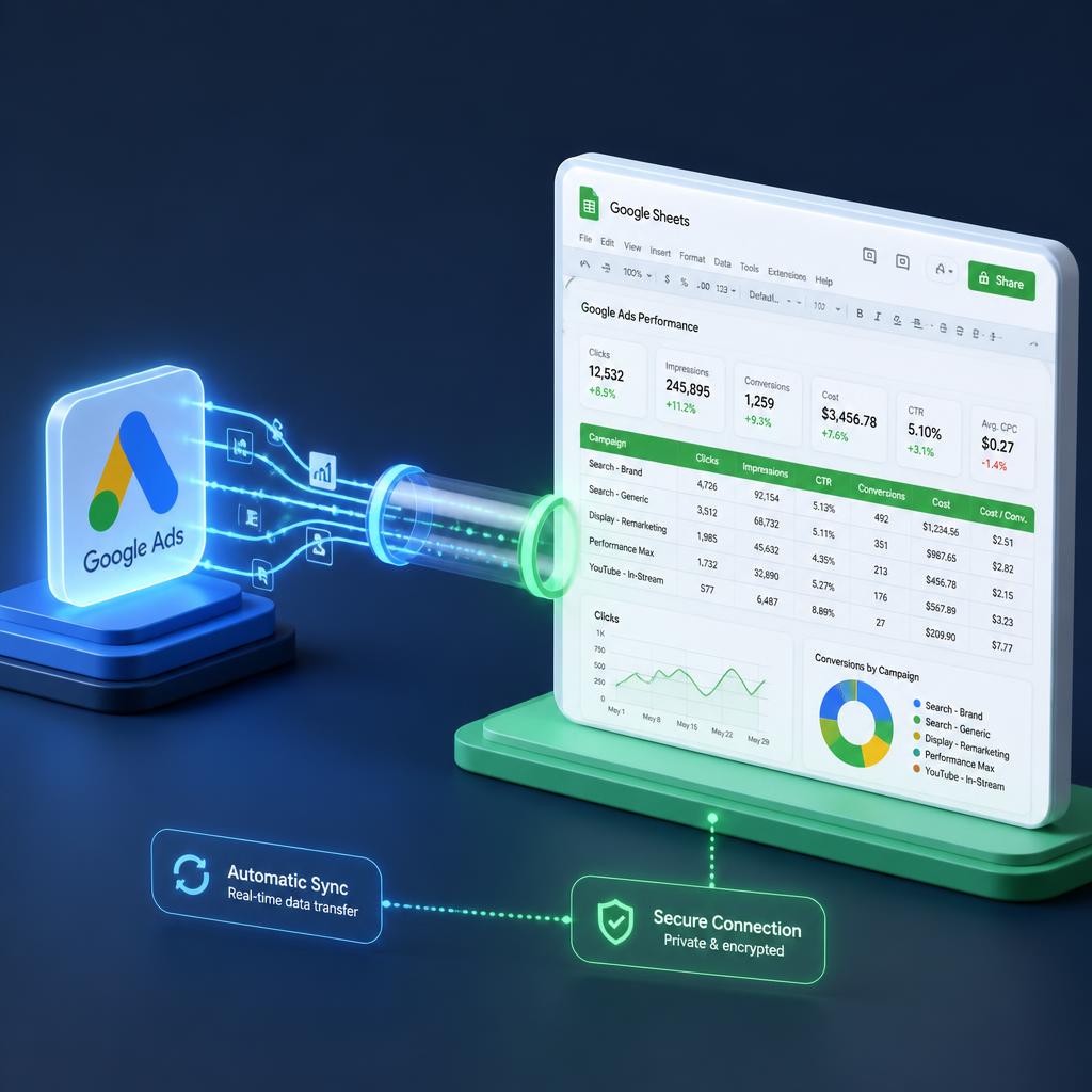 Link Google Ads to Google Sheets reporting with automated dashboards