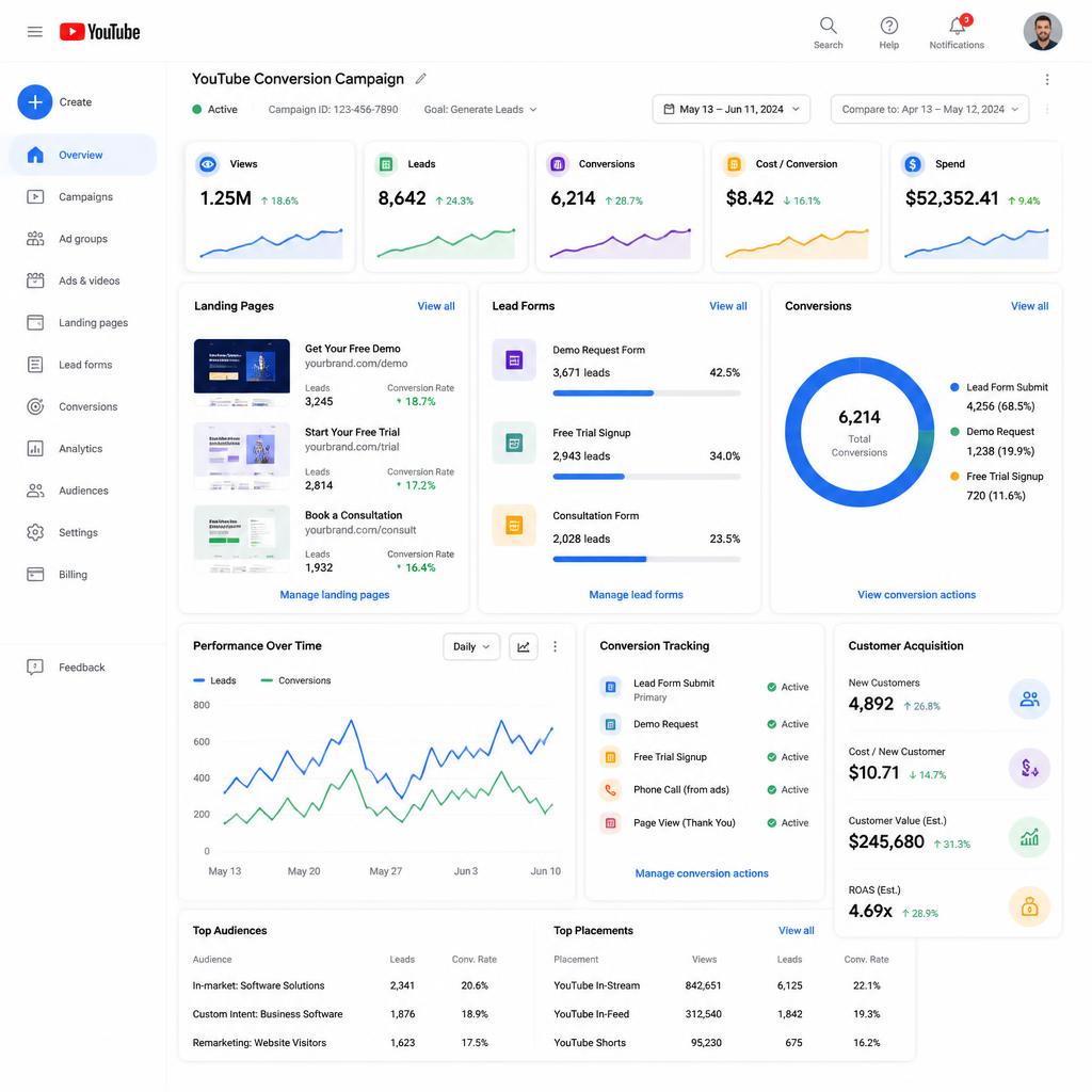 YouTube skippable in-stream ads stage for lead generation funnel engagement